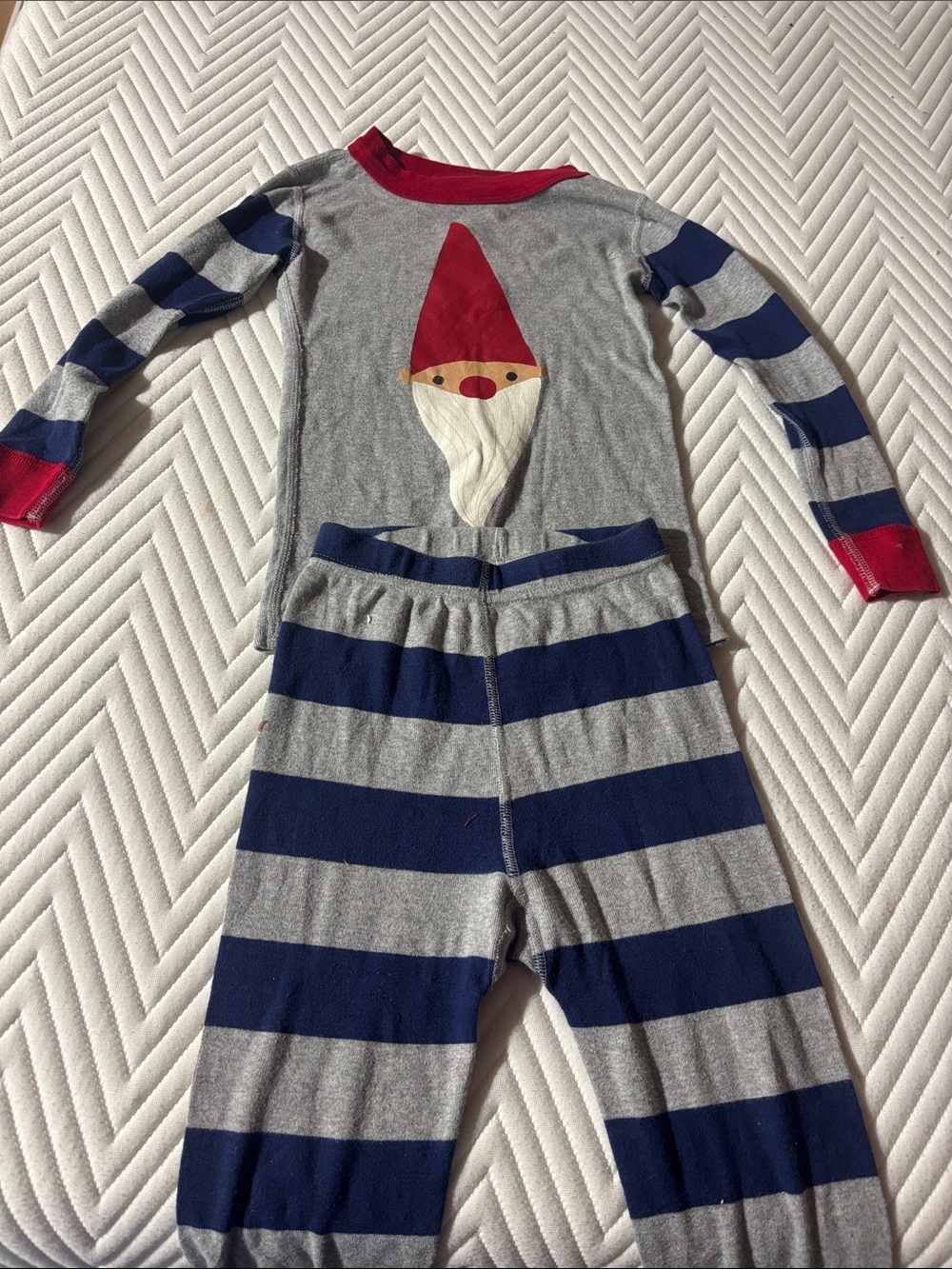 Hanna Andersson Gray & Navy Striped Gnome Pajama Set with Red Accents